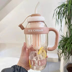 MS Mart - Ice Cream Big Water Bottle 1200ml | Straw Bottle With Handle & Tea Infuser