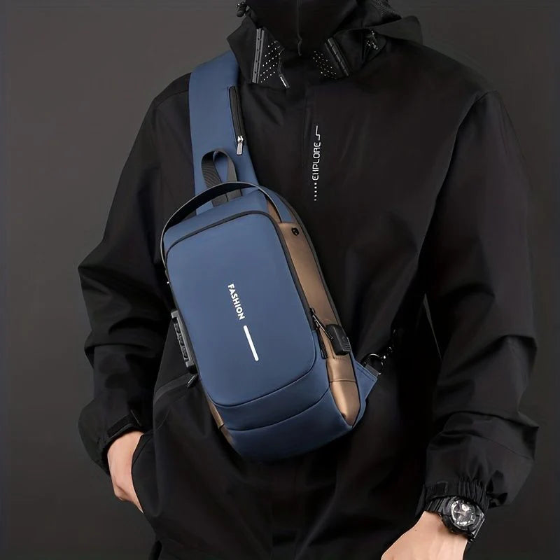 MS Mart - Anti-Theft Sling Bag for Men | Password Lock Crossbody Chest Bag with USB Port