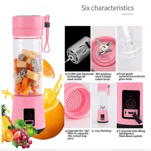 Portable Mini Electric Blender 380ml – USB Rechargeable 6-Blade Personal Juicer