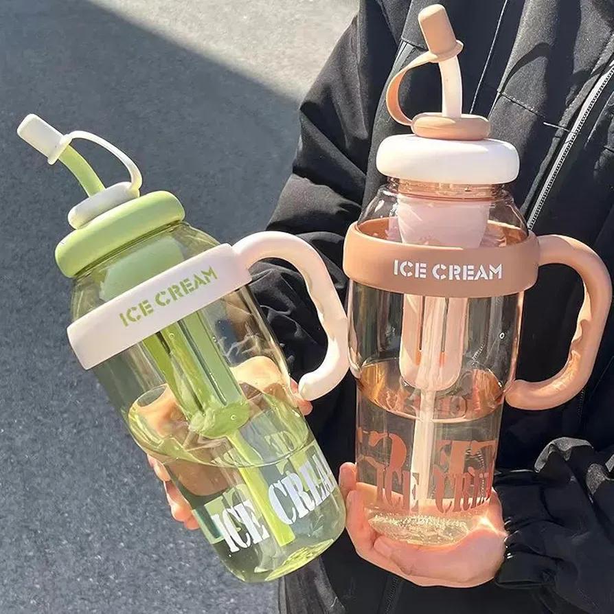 MS Mart - Ice Cream Big Water Bottle 1200ml | Straw Bottle With Handle & Tea Infuser