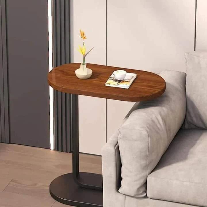 MS Mart - C-Shape Side Table | Modern Sofa Side Table For Laptop & Coffee - Wooden Top With Metal Frame
