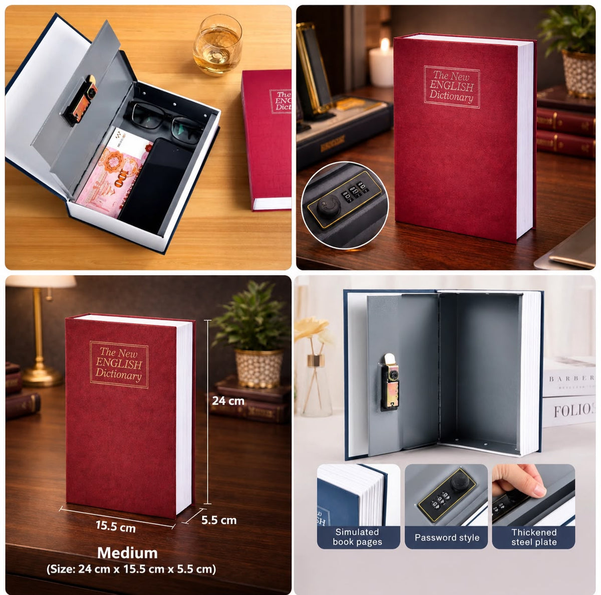 MS Mart - Secret Book Safe Locker | Dictionary Shape Password Safe Box - Medium Size