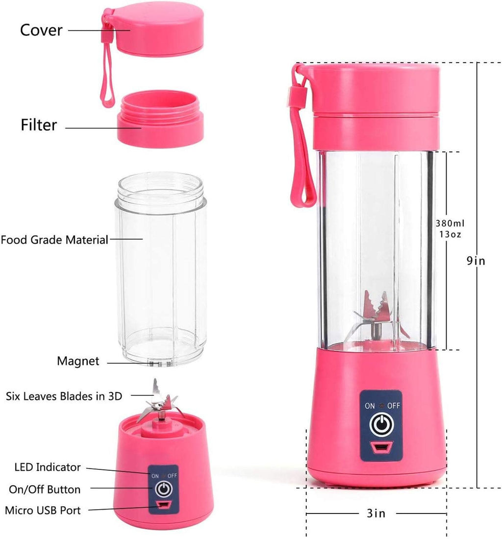 Portable Mini Electric Blender 380ml – USB Rechargeable 6-Blade Personal Juicer
