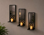 MS Mart - Pack Of 3 Wooden Mirror Wall Shelf | Decorative Acrylic Mirror Frame With Candle Shelf - 28cm
