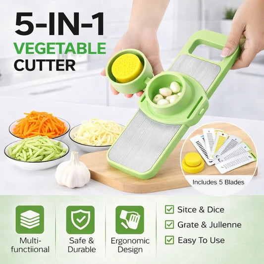 MS Mart - 5 in 1 Stainless Steel Vegetable Slicer & Grater | Safe Multi-Functional Cutter