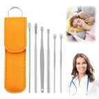 MS Mart - 6 in 1 Ear Cleaner Kit | Stainless Steel Ear Wax Removal Tools With Leather Pouch