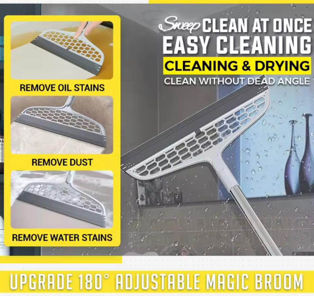 New Adjustable Magic Silicone Cleaning Wiper with Flexible Head – Perfect for Pet Hair, Bathroom Water, and Kitchen Dust Removal – Lightweight, Scratch-Free Blade and Long Ergonomic Handle for Floor Cleaning