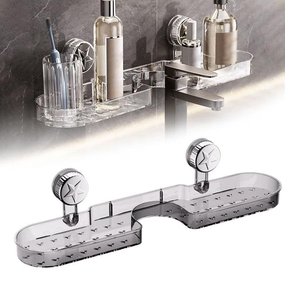 MS Mart - Suction Cup Storage Rack | S-Shape Double Sink Organizer Shelf For Kitchen & Bathroom - 51cm