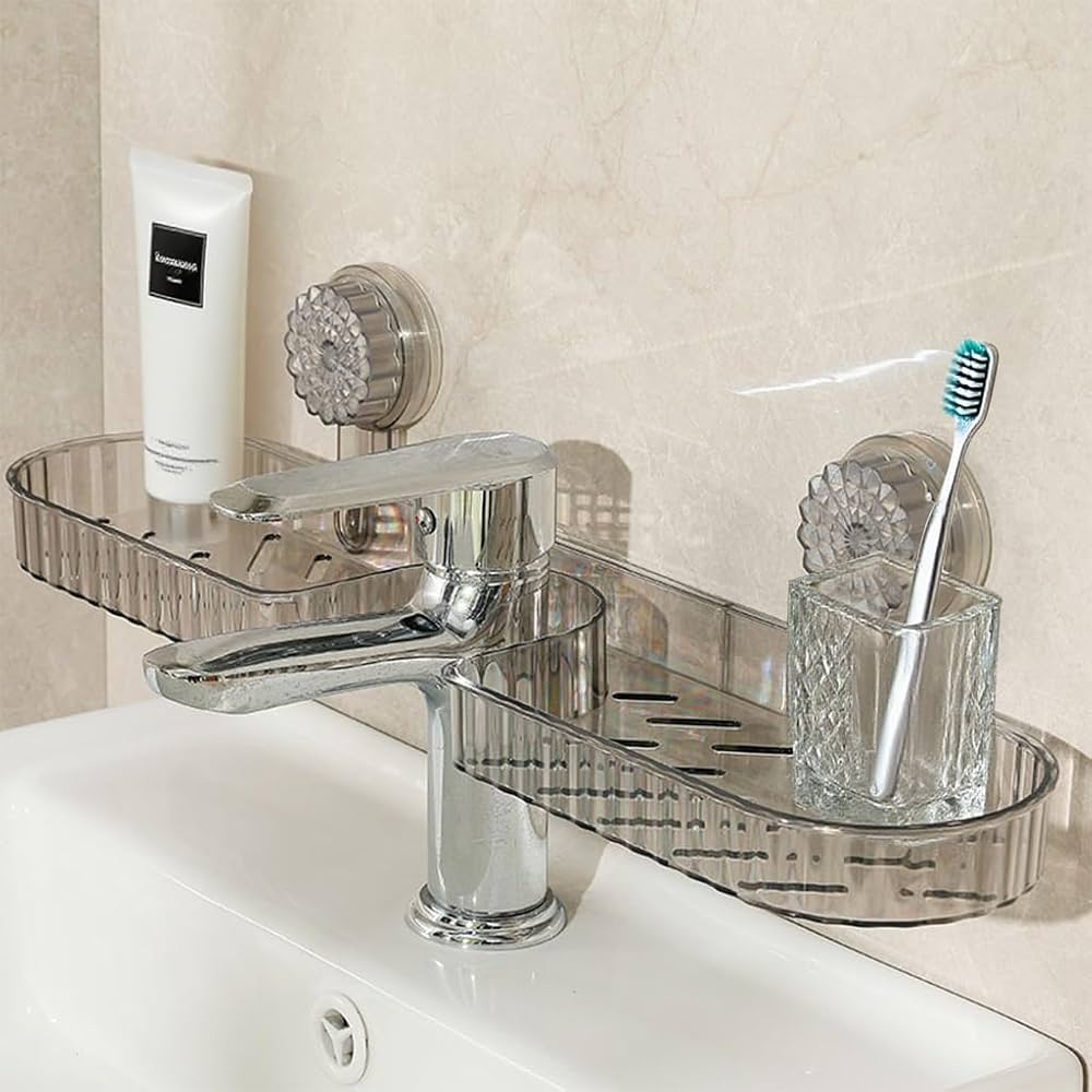 MS Mart - Suction Cup Storage Rack | S-Shape Double Sink Organizer Shelf For Kitchen & Bathroom - 51cm