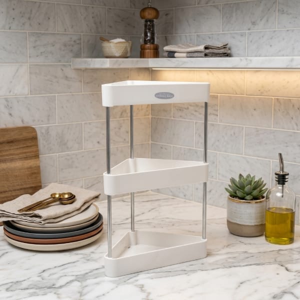 MS Mart - 3 Tier Corner Shelf Organizer | Triangle Storage Rack For Kitchen & Bathroom