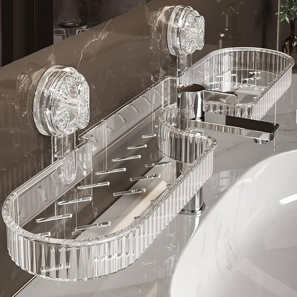 MS Mart - Suction Cup Storage Rack | S-Shape Double Sink Organizer Shelf For Kitchen & Bathroom - 51cm