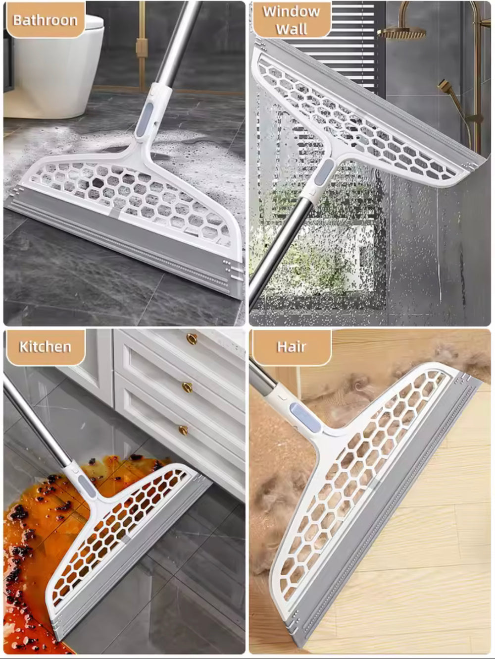 New Adjustable Magic Silicone Cleaning Wiper with Flexible Head – Perfect for Pet Hair, Bathroom Water, and Kitchen Dust Removal – Lightweight, Scratch-Free Blade and Long Ergonomic Handle for Floor Cleaning