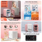 4L Mini Beauty Fridge | Makeup Fridge With LED Mirror - Hot & Cold - For Car & Home