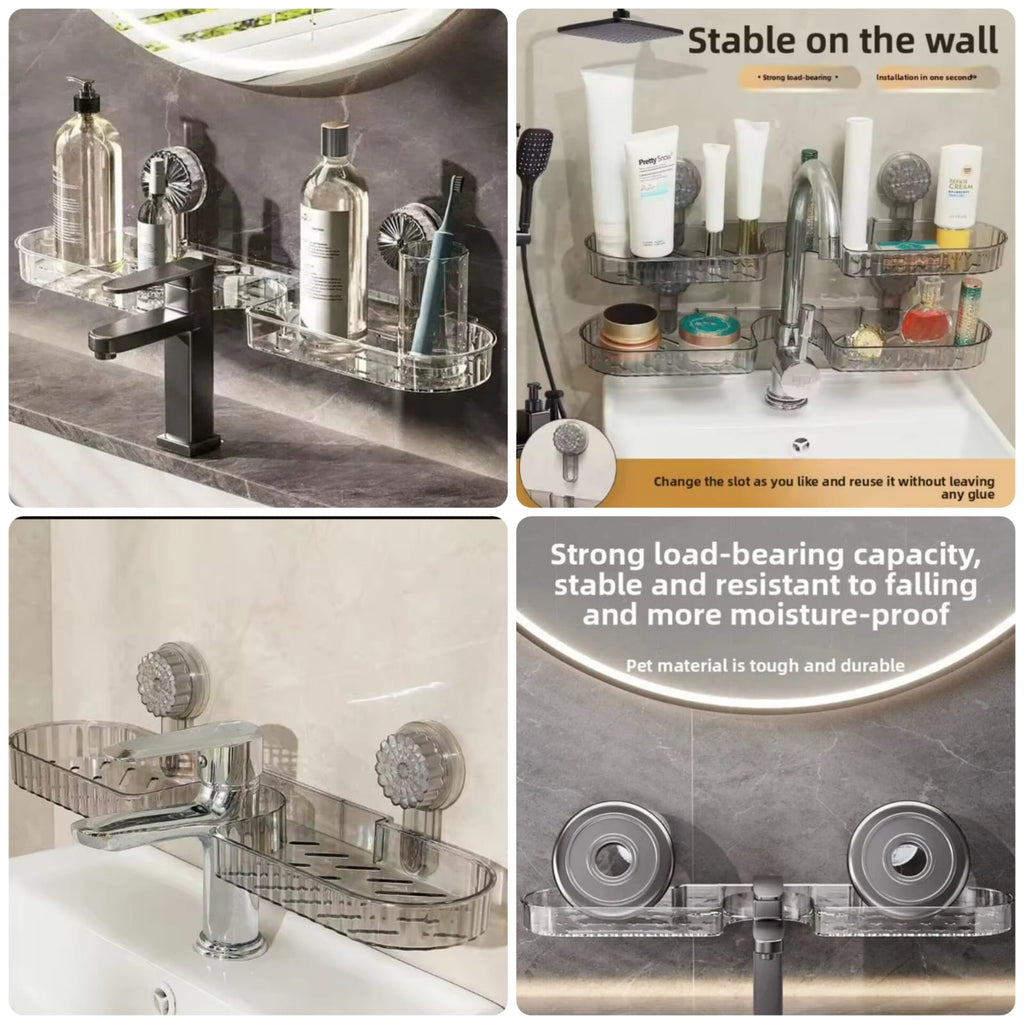 MS Mart - Suction Cup Storage Rack | S-Shape Double Sink Organizer Shelf For Kitchen & Bathroom - 51cm