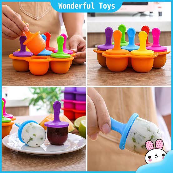 MS Mart - 7 Cavity Mini Ice Cream Popsicle Mold | Silicone Kulfi Maker With Sticks