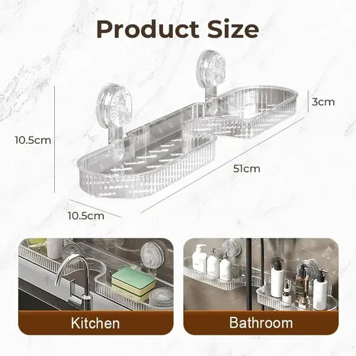 MS Mart - Suction Cup Storage Rack | S-Shape Double Sink Organizer Shelf For Kitchen & Bathroom - 51cm