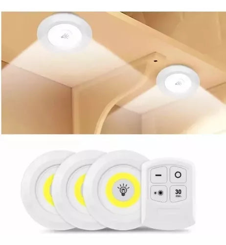 MS Mart - Pack Of 3 LED Puck Lights With Remote Control | Wireless Closet Lights Wardrobe, Kitchen, Cabinet Wireless Lights With Remote