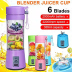 Portable Mini Electric Blender 380ml – USB Rechargeable 6-Blade Personal Juicer