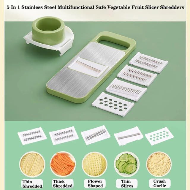 MS Mart - 5 in 1 Stainless Steel Vegetable Slicer & Grater | Safe Multi-Functional Cutter