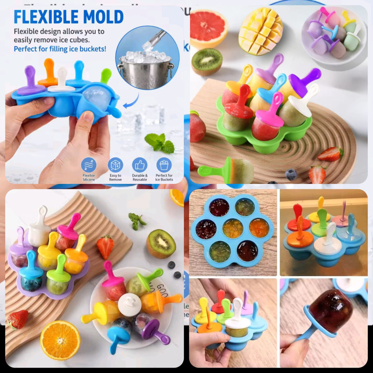 MS Mart - 7 Cavity Mini Ice Cream Popsicle Mold | Silicone Kulfi Maker With Sticks