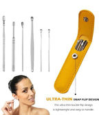 MS Mart - 6 in 1 Ear Cleaner Kit | Stainless Steel Ear Wax Removal Tools With Leather Pouch