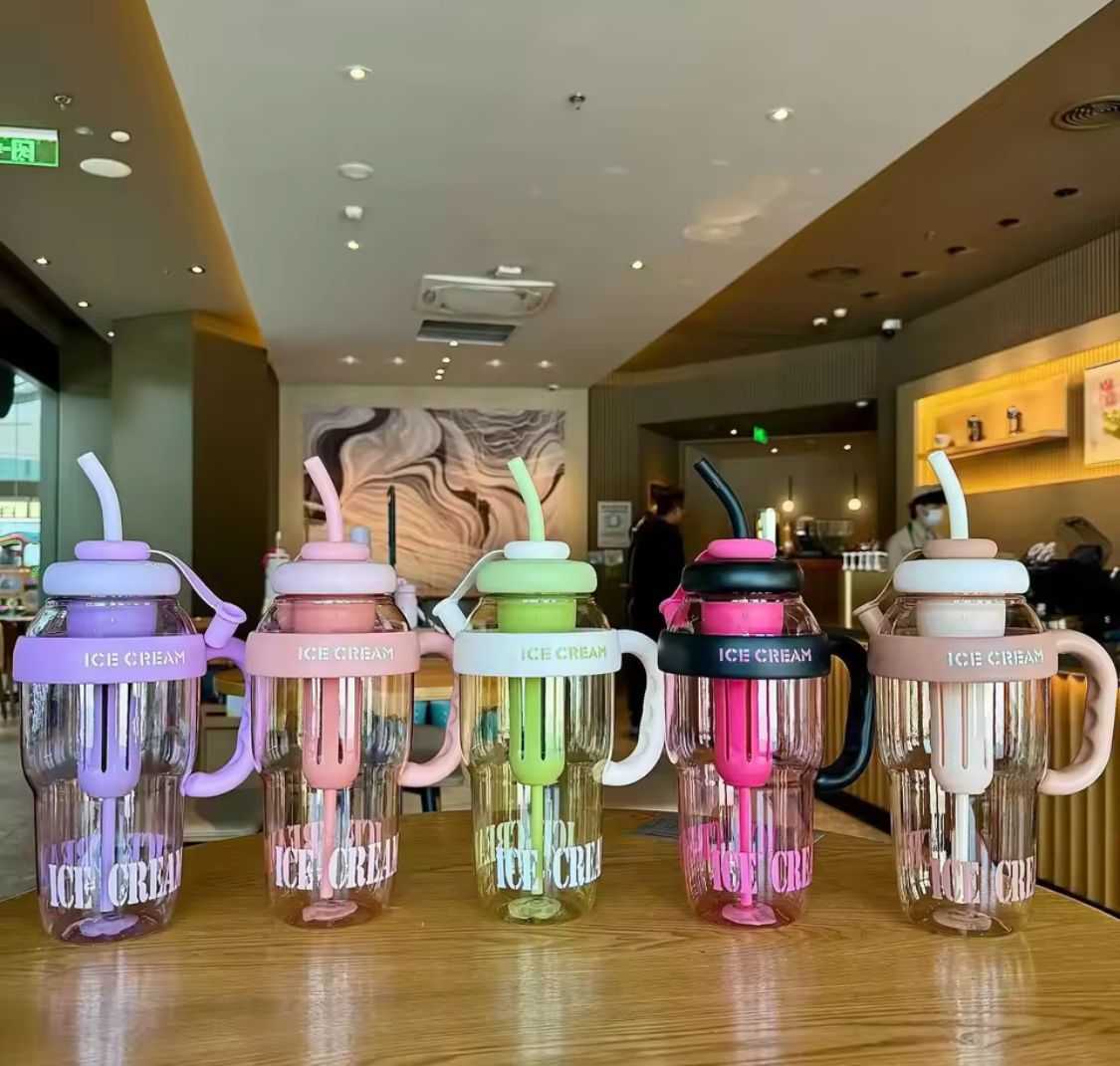 MS Mart - Ice Cream Big Water Bottle 1200ml | Straw Bottle With Handle & Tea Infuser
