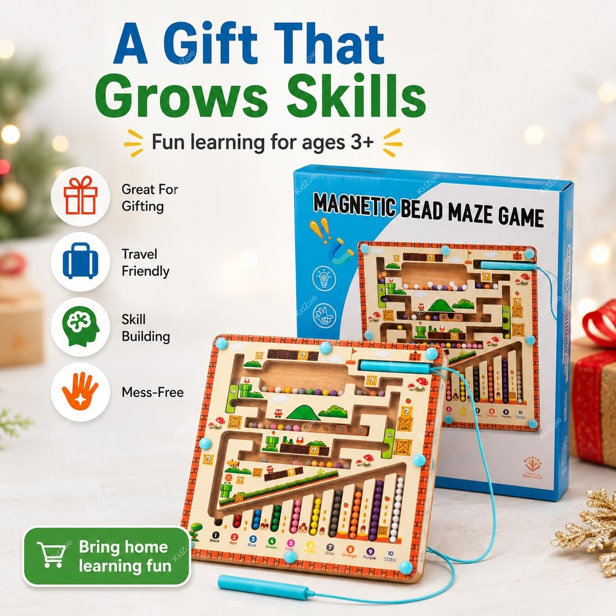 Magnetic Bead Maze Game | Wooden Counting & Color Sorting Board With Magnetic Pen For Kids 3+ Years