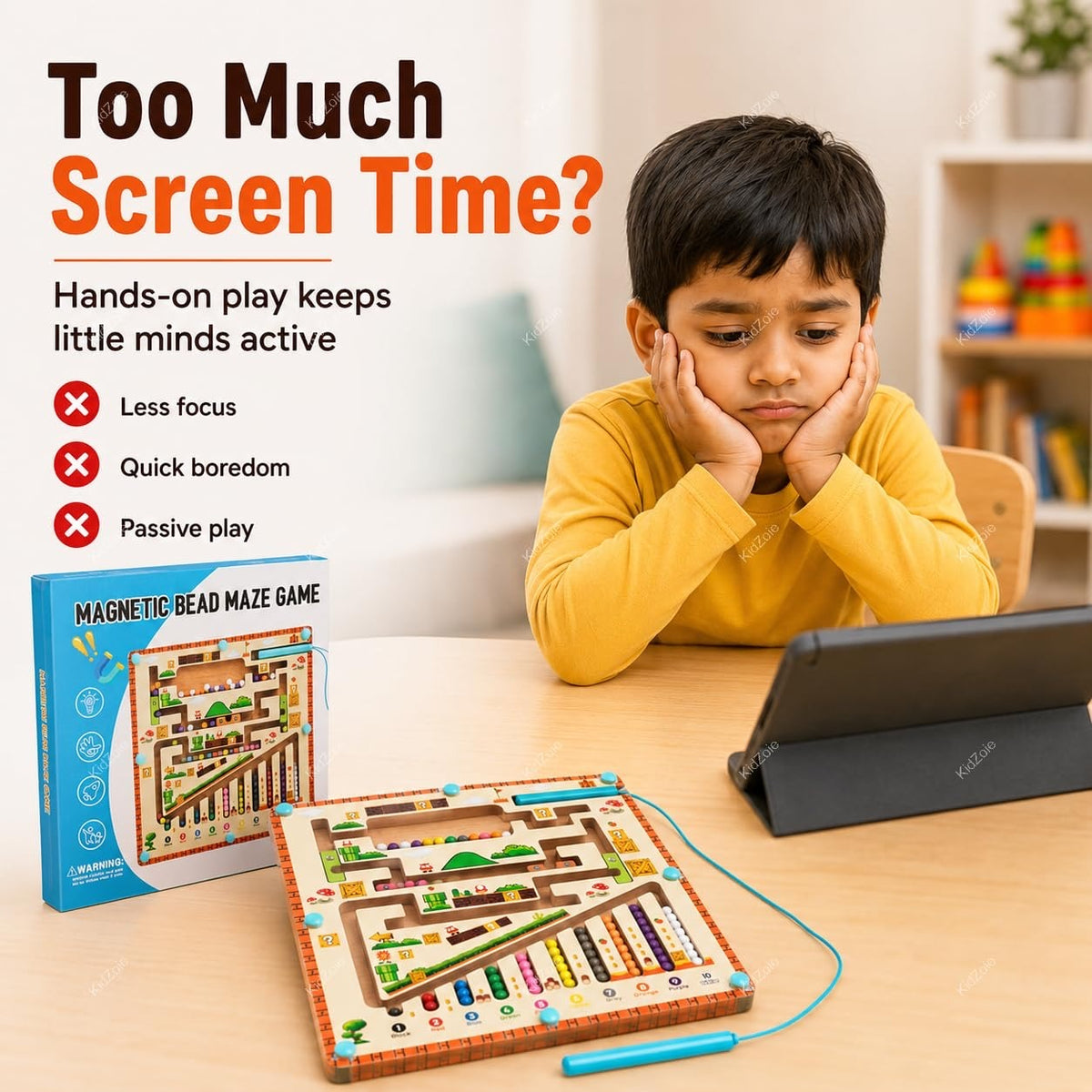 Magnetic Bead Maze Game | Wooden Counting & Color Sorting Board With Magnetic Pen For Kids 3+ Years