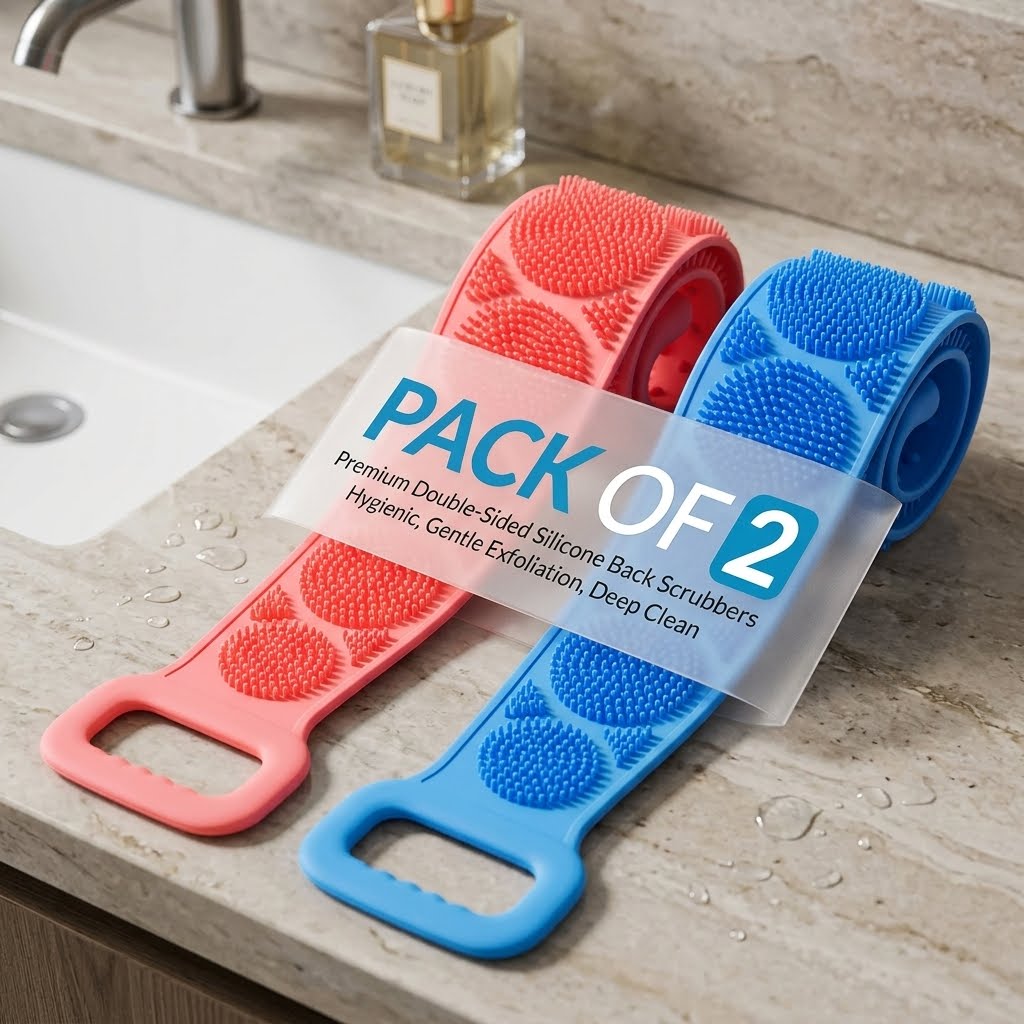 PACK OF 2  :Body Wash Silicone Body Scrubber Belt Double Side Shower Belt