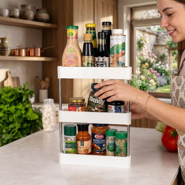 MS Mart - 3 Tier Corner Shelf Organizer | Triangle Storage Rack For Kitchen & Bathroom