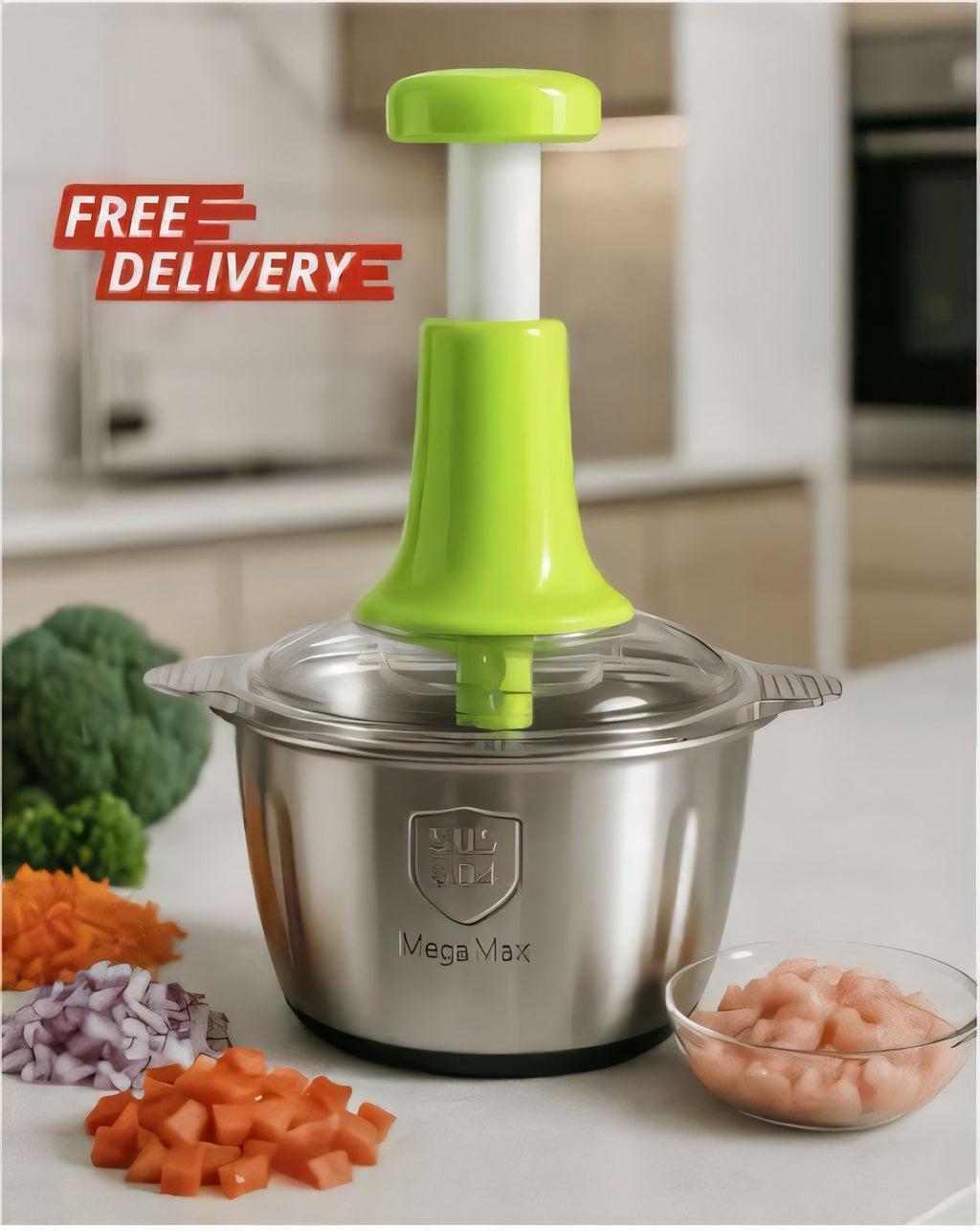 Manual Push Chopper | Mega Max Steel Chopper - Hand Press Vegetable & Meat Chopper
