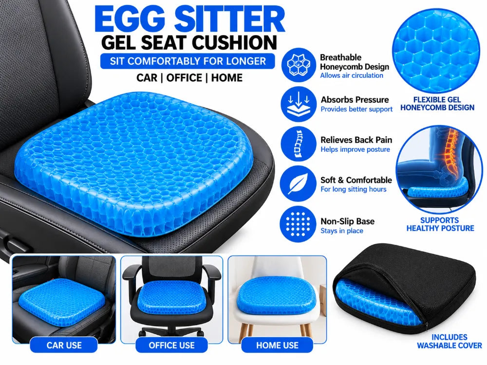 Egg Sitter Absorb Pressure Support Back Pain Relief Breathable Honeycomb Car and Office Cushion Seat Gel Non-Slip Flex Seat Cushion
