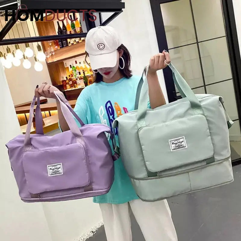 Expandable Oxford Pillow Bag Travel Organizer – Waterproof Foldable Luggage Storage Handbag for Travel & Gym made in china