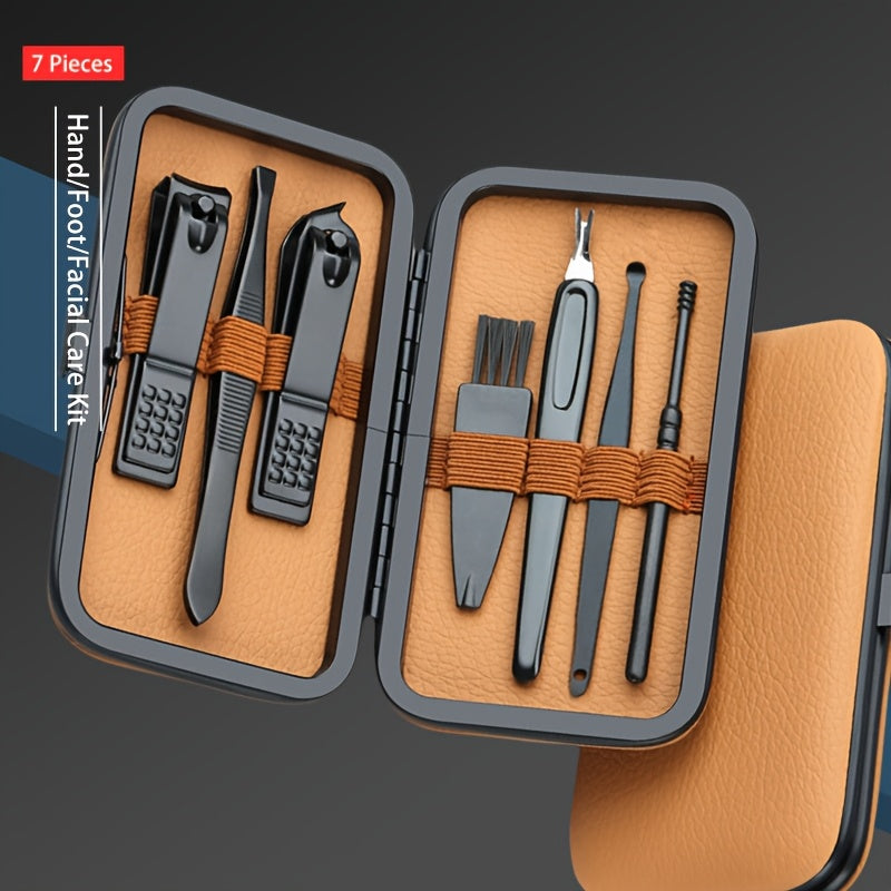 MS Mart - 7 in 1 Manicure Pedicure Kit | Premium Grooming Kit For Men & Women - Brown Leather Box