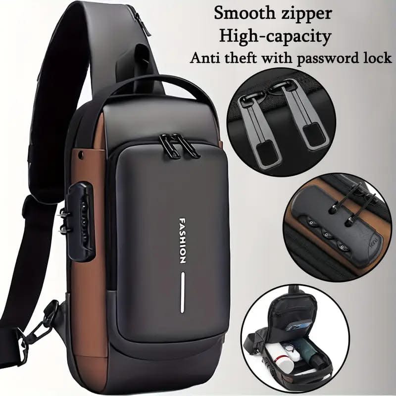 MS Mart - Anti-Theft Sling Bag for Men | Password Lock Crossbody Chest Bag with USB Port