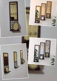 MS Mart - Pack Of 3 Wooden Mirror Wall Shelf | Decorative Acrylic Mirror Frame With Candle Shelf - 28cm