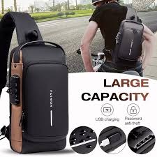 MS Mart - Anti-Theft Sling Bag for Men | Password Lock Crossbody Chest Bag with USB Port