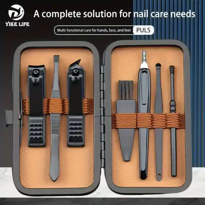 MS Mart - 7 in 1 Manicure Pedicure Kit | Premium Grooming Kit For Men & Women - Brown Leather Box