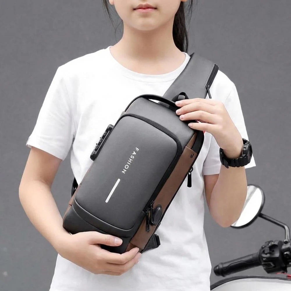 MS Mart - Anti-Theft Sling Bag for Men | Password Lock Crossbody Chest Bag with USB Port